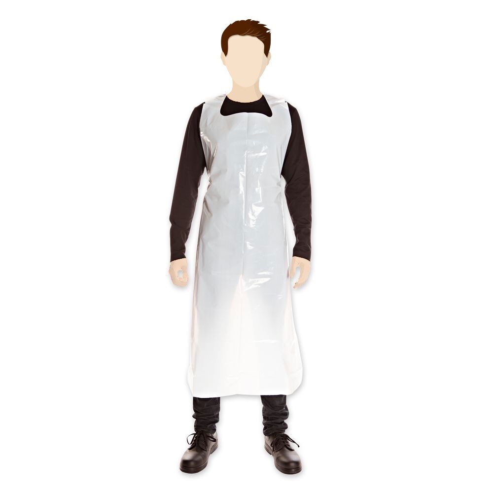 Schürze einweg geblockt ca. 60 my aus LDPE Weiß 25 Stück 125x75 cm Einwegschürze Einmalschürze