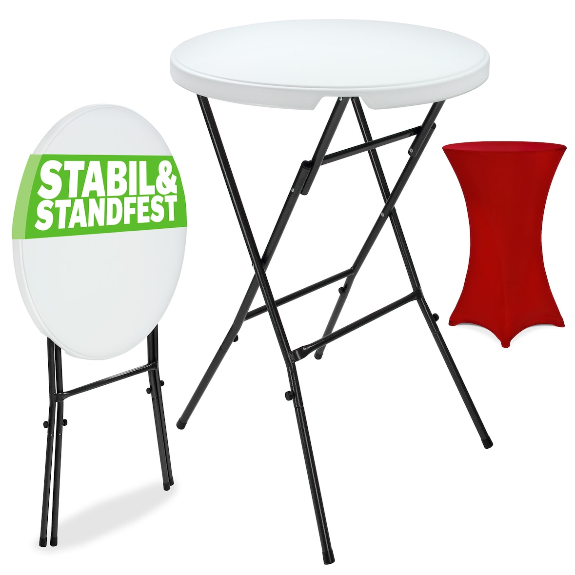 CASARIA® Stehtisch mit Husse Bordeaux-Rot 72 cm  Set
