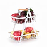 thumbnail of Relaxdays Obst Etagere, 2-stöckig, Metall, Holzgriff, HxBxT: 34 x 26 x 17 cm, Obst & Gemüse, eckige Obstschale, weiß