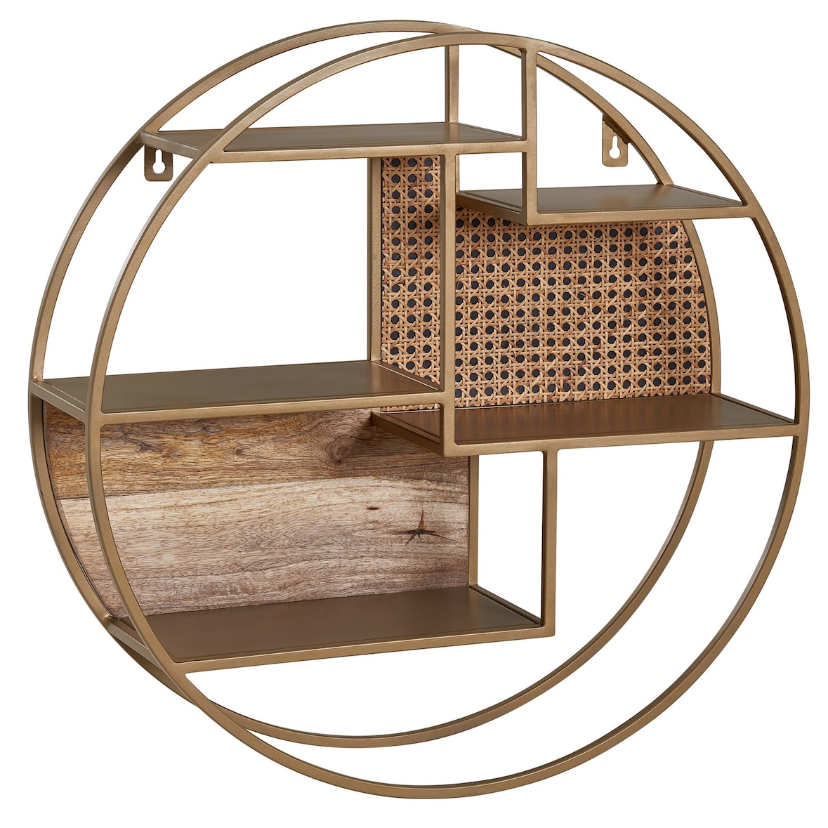 Wandregal Rattan 62x62x17 cm Hängeregal Massivholz / Metall Industrial, Schweberegal Wiener Geflecht Rund Wand, Regal Hängend Offen