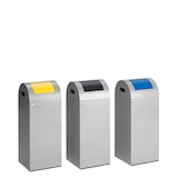 thumbnail of PROREGAL Selbstlöschender Wertstoffsammler rund | 60 Liter, HxBxT 80x32x32cm | Verzinkter Stahl | Silber-Blau | Mülleimer Abfalleimer