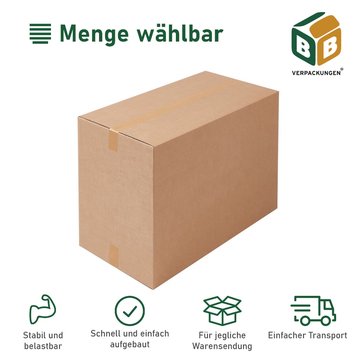 20 x Faltkarton (1200 x 600 x 600 mm) stabil 2-wellig Versandkarton für schwere Gegenstände Paket DHL Hermes Schachtel Box Paket braun BB-Verpackungen