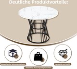 thumbnail of Esstisch-Set 100x100x75 mit runder MDF-Tischplatte, 4 Samt-Stühle in Multicolor, Metallbeine, modern, für Esszimmer, Küche