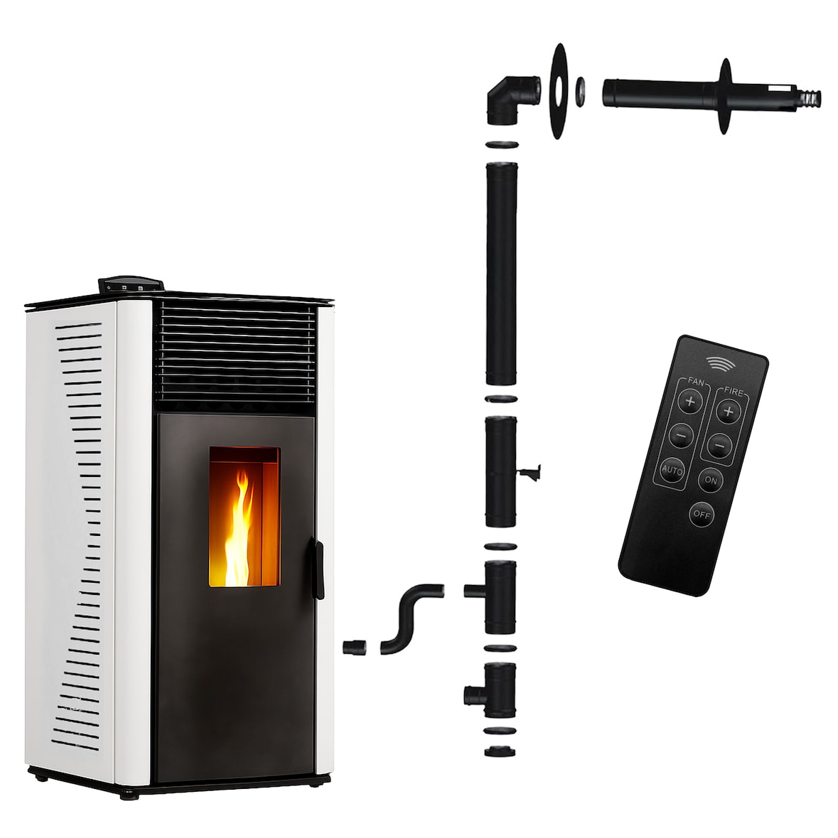 Poêle à granulés étanche Anita 12 kW Blanc Sannover + Kit d'installation Complet