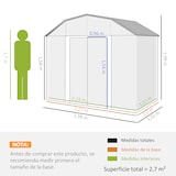thumbnail of Cobertizo de jardín exterior 2,7 m² 238x132x198,5 cm caseta de exterior metálica con cerradura base estantes ajustables 2 puertas corredizas ventanas