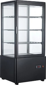 thumbnail of Getränke- und Gebäckvitrine Doppeltemperatur 78 Liter 4-seitig verglast schwarz +2/+10 °C – +30/+90 °C 44,7x40x96,9h cm