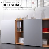 thumbnail of bümö Schwebetürenschrank, Sideboard Grau/Silber - Büromöbel Sideboard Holz 160cm breit, 42cm schmal, Büro Schrank mit Schwebetür für Flur oder als
