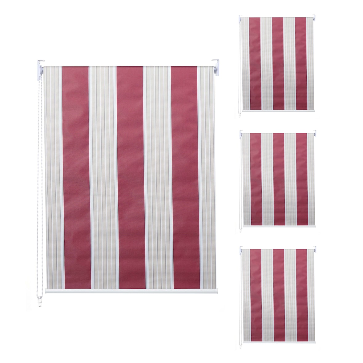 4er-Set Rollo HWC-D52, Fensterrollo Seitenzugrollo Jalousie, 100x160cm Sonnenschutz blickdicht ~ rot/weiß/beige