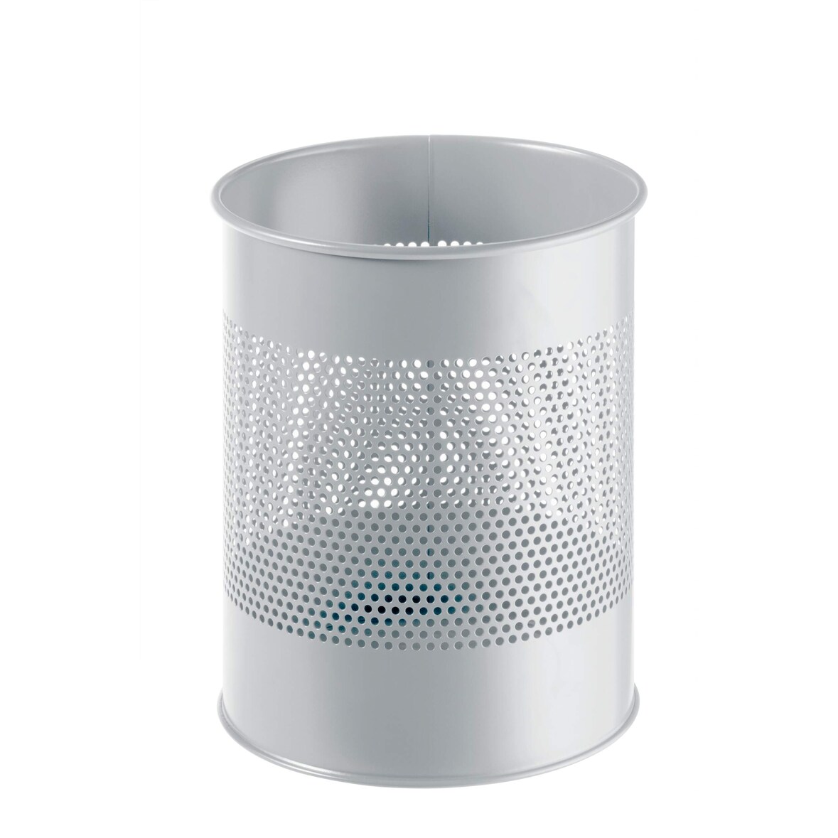 Durable 331023 Runder Abfalleimer aus Metall, 15 Liter, mit Dekorlochung 165 mm, silber