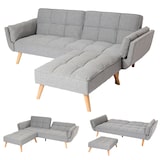 thumbnail of Schlafsofa HWC-K18 mit Ottomane, Couch Sofa Gästebett, Schlaffunktion 218x175cm ~ Stoff/Textil hellgrau