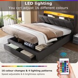 thumbnail of Stylisches LED-Bett 140x190 mit Leinenoptik – Graues Polsterbett mit verstellbarer Beleuchtung, Lattenrost stabiler MDF-Rahmen Grau