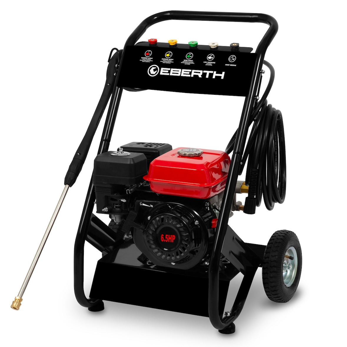 EBERTH Benzin Hochdruckreiniger, Selbstansaugend, 210 Bar Arbeitsdruck, 5 Düsen und Schlauch zum Wasser ansaugen Inklusive