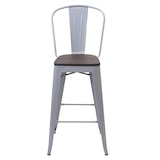 thumbnail of Tabouret de bar HWC-A73 avec assise en bois, chaise de bar, tabouret de comptoir avec dossier, métal design industriel ~ gris