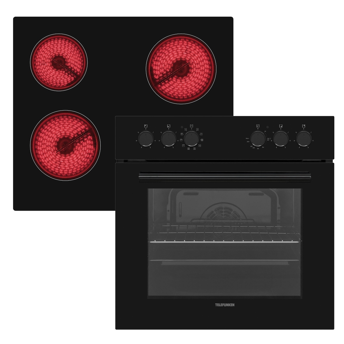 Telefunken ECH65A-B2 Einbauherd-Set | Elektro-Herd-Kochfeld-Kombi | Backofen mit Grill & Umluft | Glaskeramik-Kochfeld