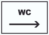 thumbnail of WC Schild mit Text und Richtungspfeil rechts Toilette Klo waagerecht A5 Rückseite selbstklebend