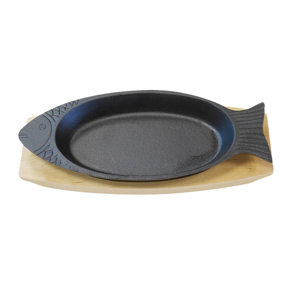 Garcia de Pou 6 Unités - Assiette Poisson + Support En Bois 48X19,5 Cm Noir Fer