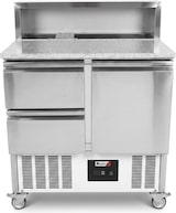 thumbnail of Romux® Saladette und Pizzatisch 1 Tür und 2 Schubladen 90x70 cm 220 Liter Fassungsvermögen für Behälter | Kühltisch von Pizzen und Salaten