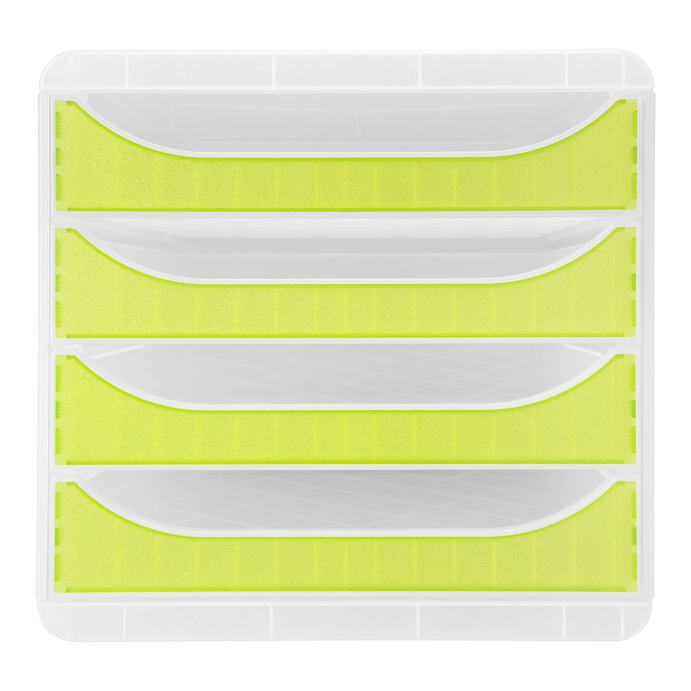 Exacompta 310335D 1x BIG-BOX ladenbox met 4 laden voor DIN A4+ documenten, Chromaline, transparant-anijsgroen