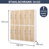 thumbnail of Umkleideschrank Spind BERLIN - 10 Abteile, Etikettenhalter | Umkleidespind Schließfachschrank Garderobenspind, 172x136x45cm Weiß-Sonoma Eiche