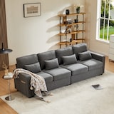 thumbnail of Merax 4-Sitzer-Sofa aus Leinenstoff, mit Armlehnentaschen und 4 Kissen, Sofa im einfachen Stil, geeignet für Wohnzimmer, Wohnung und Büro, Dunkelgrau