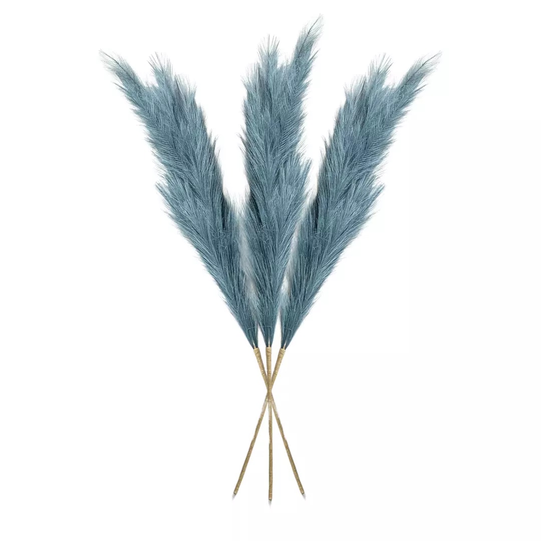 Layba Künstliches Pampasgras Deko in Blau Boho Künstlpflanze - 3 Stück 100cm, Ideal für Hochzeitsdeko, Wohnzimmer & Schlafzimmer