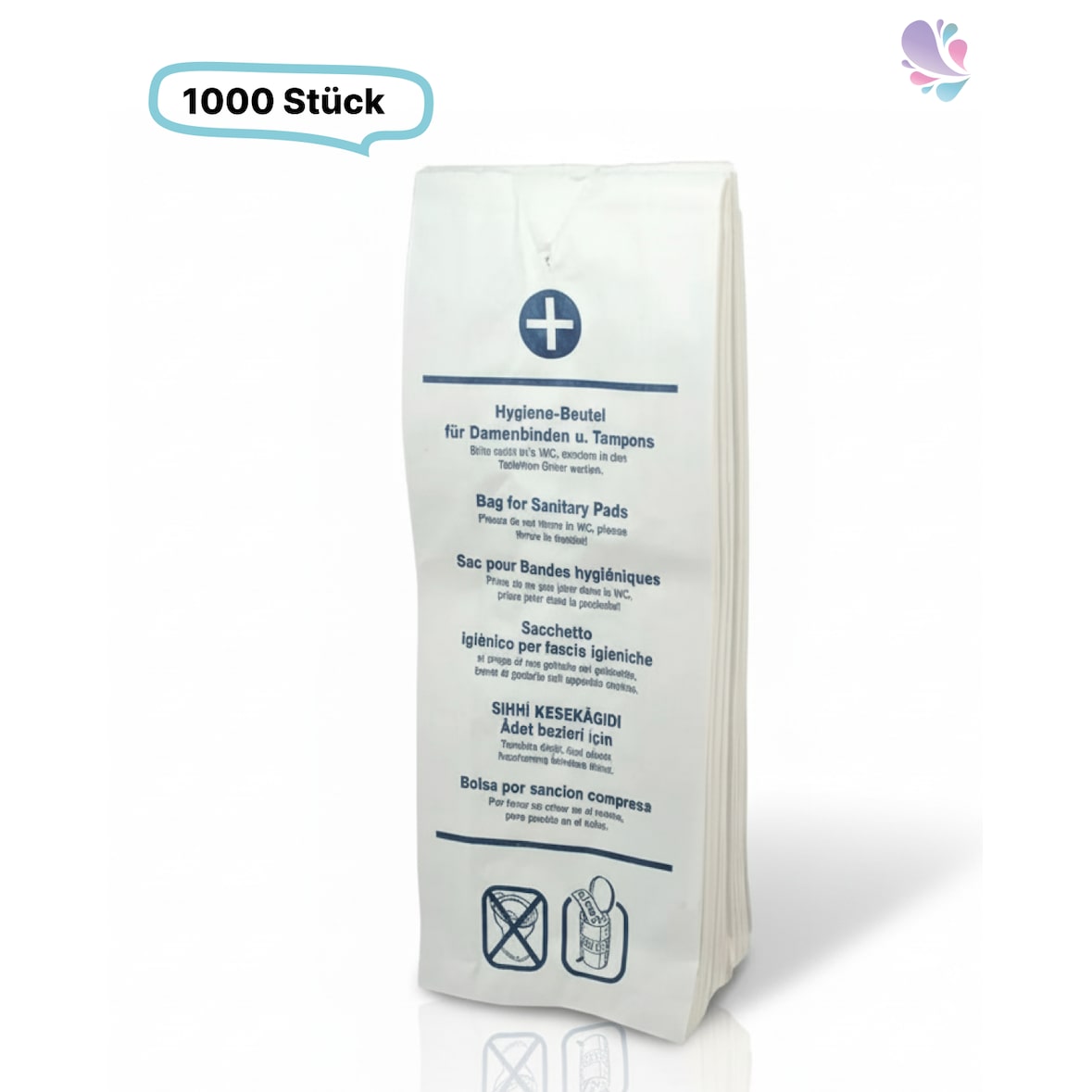 Damen-Hygienetüten/-beutel aus solidem, reißfestem Papier, weiss 1.000 Damenhygienebeutel je SET