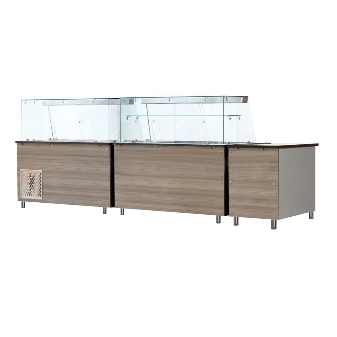 Saladette / Salattheke - 2,23 x 0,82 x 1,40 m - schwarzer Granit - mit 4 Türen - eckigem Glasaufsatz - IDEAL Plus Glasaufsatz 50 cm