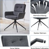 thumbnail of Drehbarer Esszimmerstuhl Stoff Dunkelgrau mit Metallbeinen Schwarz, 85 cm, 360° leise drehbar