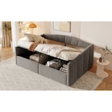 thumbnail of Multifunktionales Schlafsofa 140 x 200 cm Grau, Ausziehbett, Polstersofa mit Hydraulik-Stauraum, Samtstoff, Lattenrost, platzsparendes Sofa-Bett