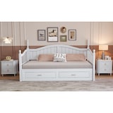 thumbnail of Ausziehbares Schlafsofa 90/180x190 cm aus Massivholz mit geschwungener Rückenlehne und Ablageschubladen in Weiß