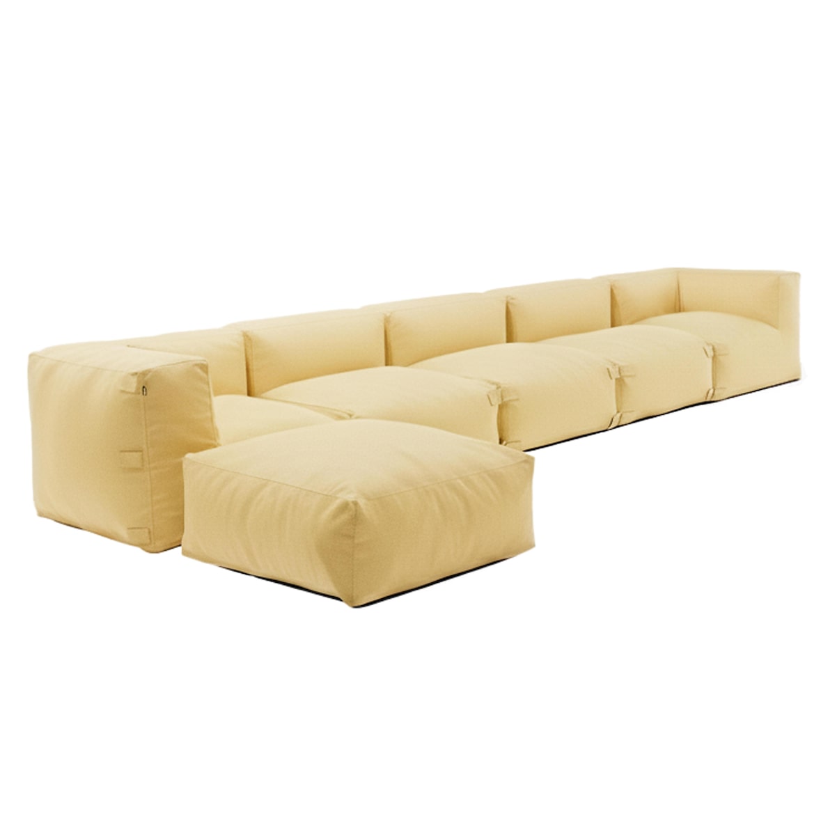 Divano angolo componibile, 3 poltrone, 2 angoli, 1 pouf giallo chiaro 510 cm poliestere Oviala