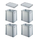 thumbnail of PROREGAL 4x Eurobehälter mit geschlossenem Griff und Scharnierdeckel | HxBxT 40x30x40cm | 37 Liter | Grau | Eurobox