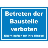 thumbnail of Betreten der Baustelle Schild weiß-blau A4 Rückseite selbstklebend