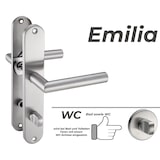 thumbnail of Langschild Drückergarnitur Edelstahl gebürstet EMILIA WC - Badezimmer Türbeschlag für Innentüren