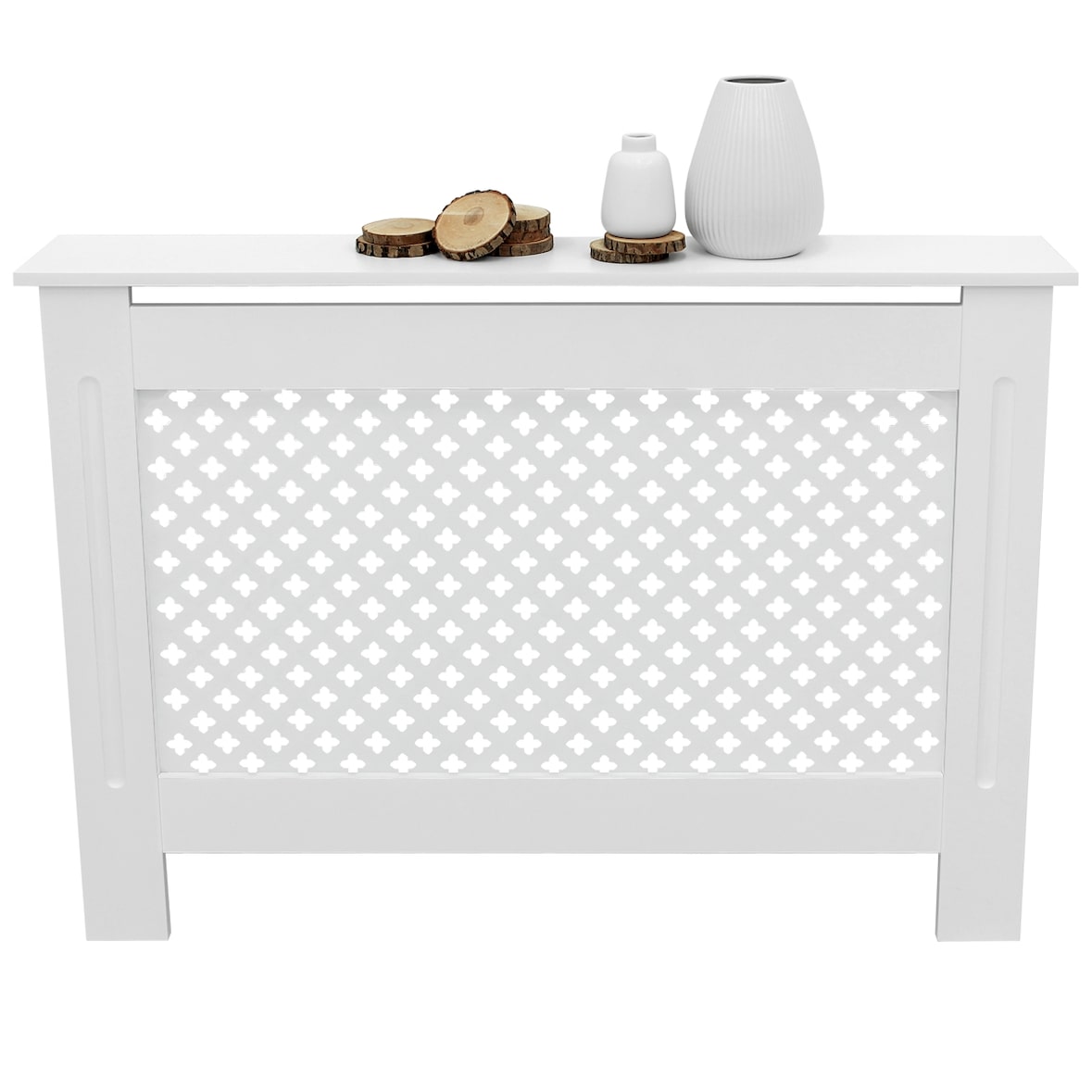 ECD Germany Heizkörperverkleidung Wabenmuster 112x19x82 cm Weiß, MDF lackiert, Heizungsverkleidung Heizkörperabdeckung für Wohnzimmer & Schlafzimmer