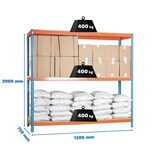 thumbnail of SimonRack Industrieel rek, 2000x1200x750 mm, 400 kg buigpunt, 3 houten legborden, garagerek, Blauw/Oranje/Hout- Ecoforte