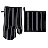 thumbnail of Ovenwant & Pannenlap Set – 100% BCI Katoen – Zwart met Witte Strepen – Hittebestendig tot 250°C