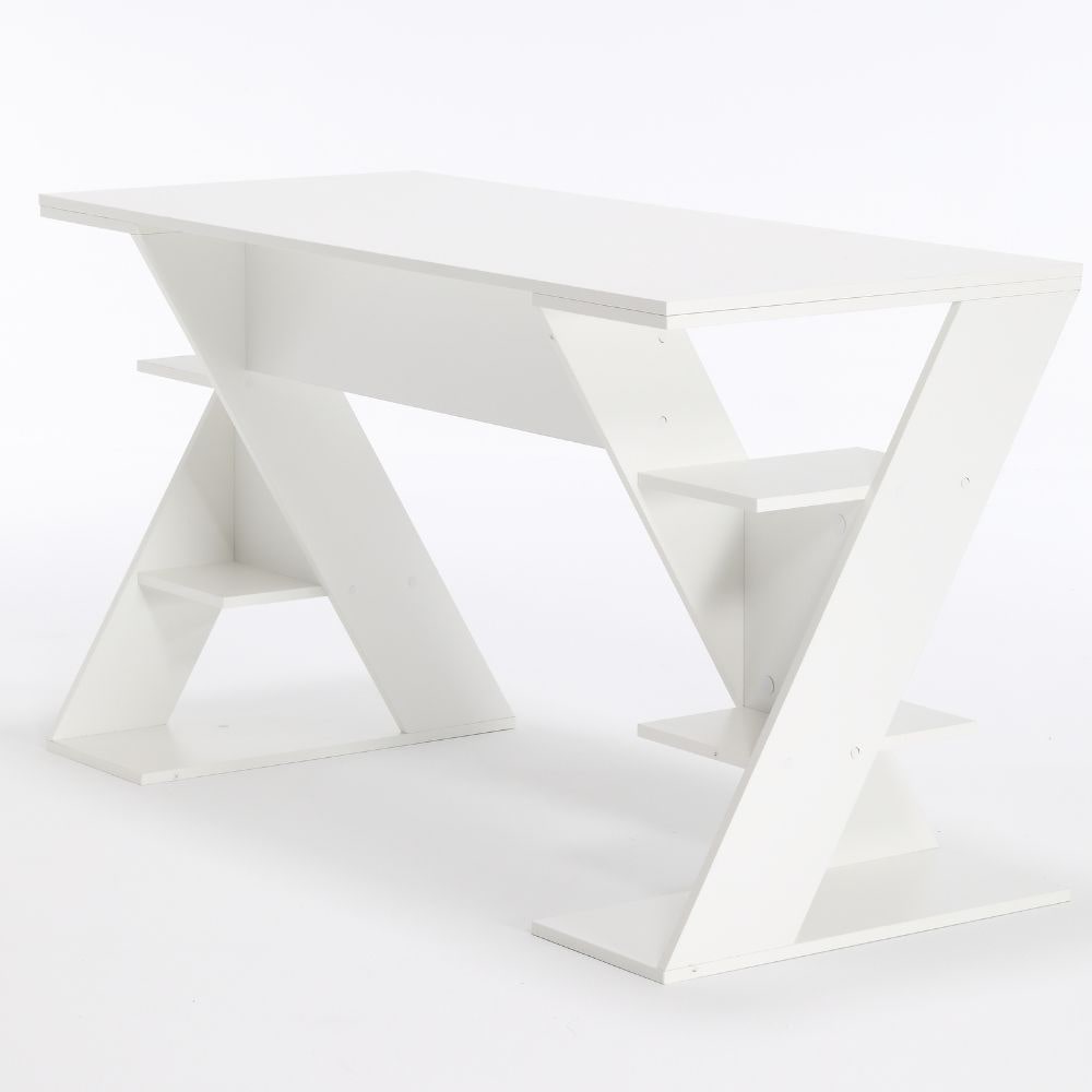 Scrivania Ufficio Pc Tavolo Porta Computer con 6 Ripiani Laterali Salvaspazio, Mobile in Legno, per Studio e Casa - 137x60x75cm Bianco