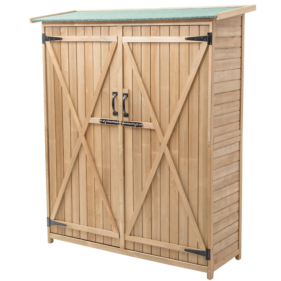 Helloshop26 - Caseta de jardín de madera 140 x 50 x 162 cm gran capacidad de almacenamiento mayor seguridad estilo rústico madera 20_0021060