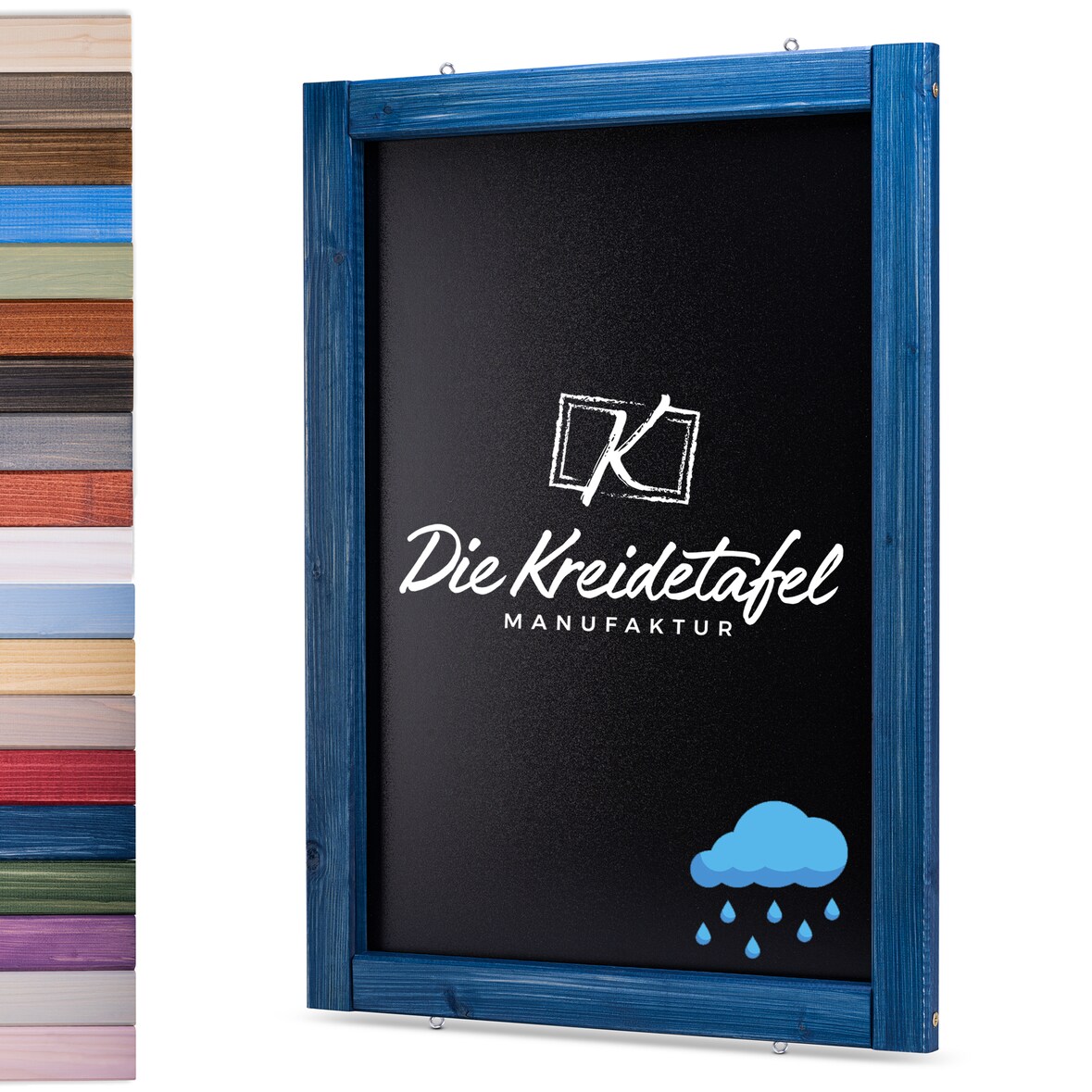 Wetterfeste Outdoor Kreidetafel mit Holzrahmen / Maritimes Blau 55x105cm