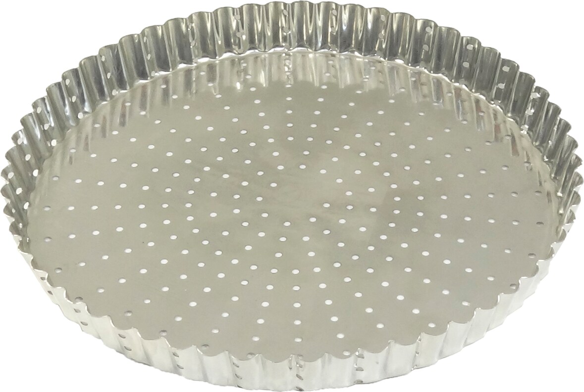 Gobel - Tortenform, geriffelt, perforiert - Weißblech - fester Boden - Ø 280 mm H 28 mm - 126341