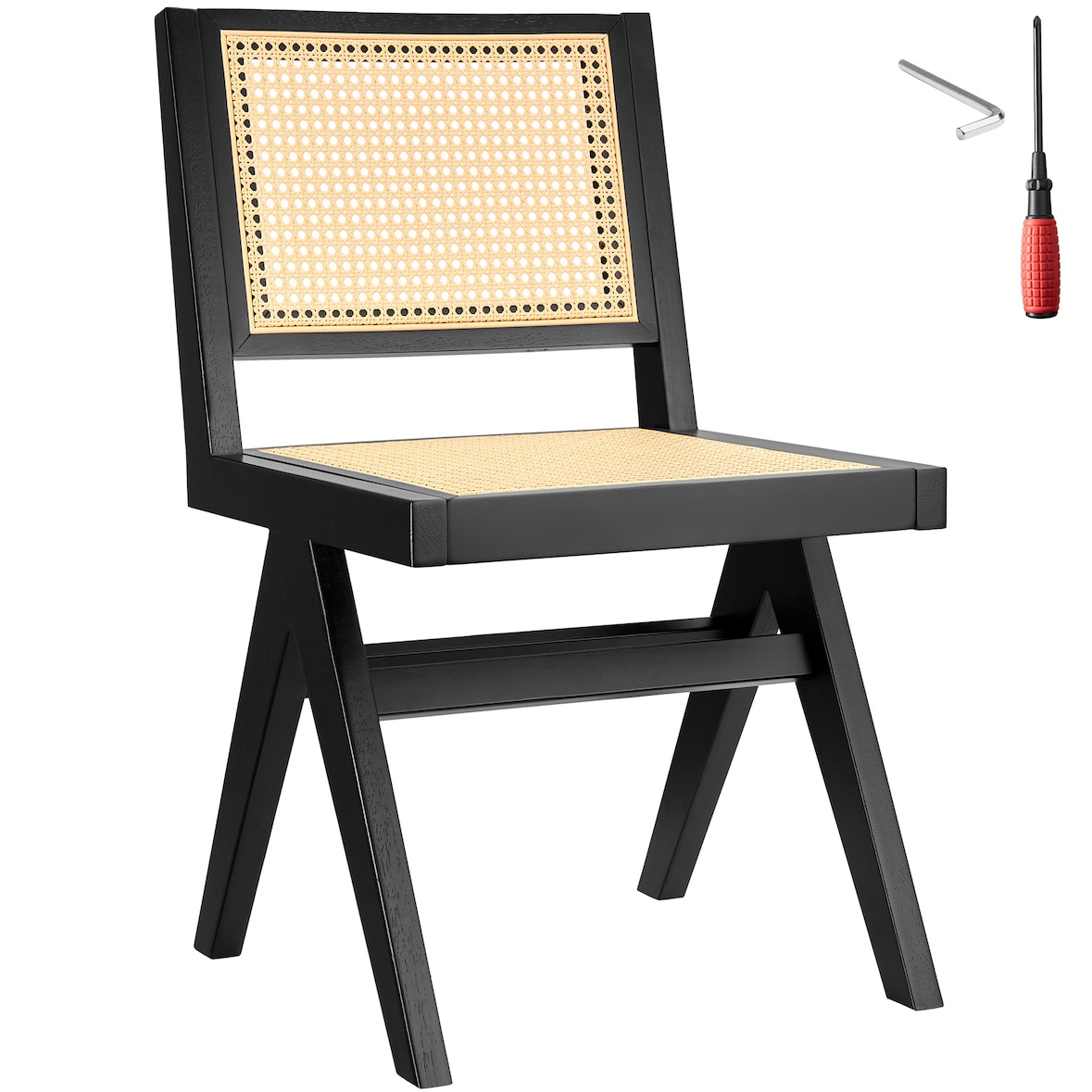 tectake Sedia in legno Lissy con intreccio viennese, stile boho - a pezzo nero