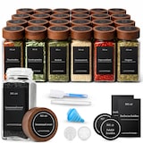 thumbnail of Five Stars® 24-delige Glazen Kruidenpotjes met Acacia Deksel - 2 Soorten Strooideksels - incl. Stickers, Stift, Trechter en Accessoires - 120 ml