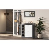 thumbnail of Garderobenset Schuhschrank 2 Einlegeböden Wandpaneele Spiegel Ablage Verstellbar Aufbewahrung Foyer Flur Modern Grau 80x25x96