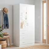 thumbnail of Armario Ropero de 2 Puertas con Espejo 3 Cajones Estantes Ajustables y Barra para Colgar Mueble Auxiliar para Dormitorio Habitación 80x50x180 cm