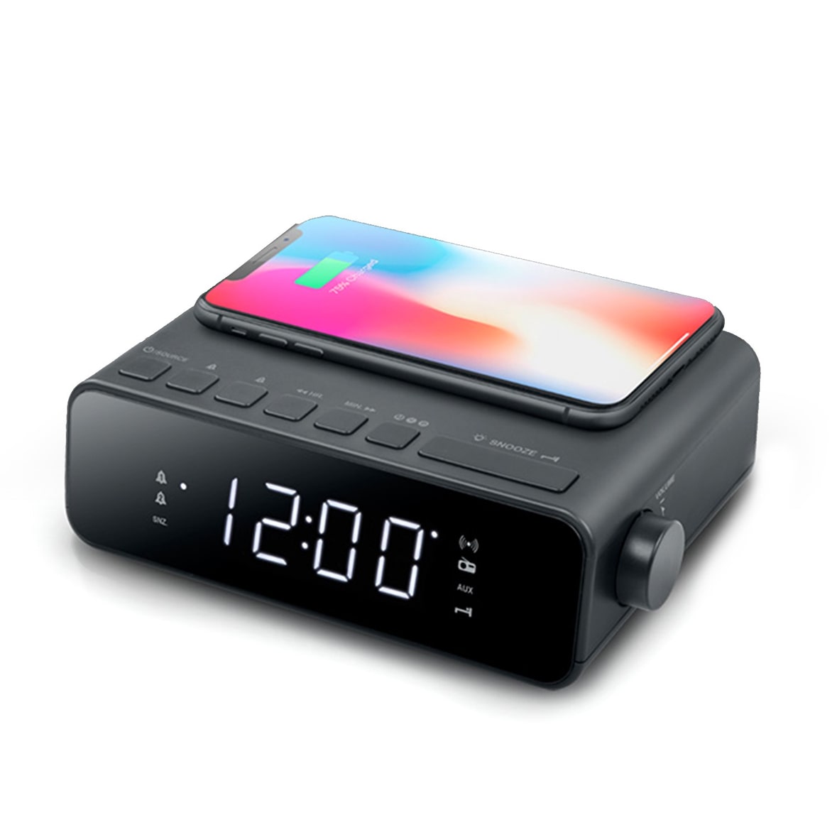Muse M-175 WI - Radio Réveil -  double alarme - PLL FM - Affichage LED blanc - Chargement induction sans fil 5W