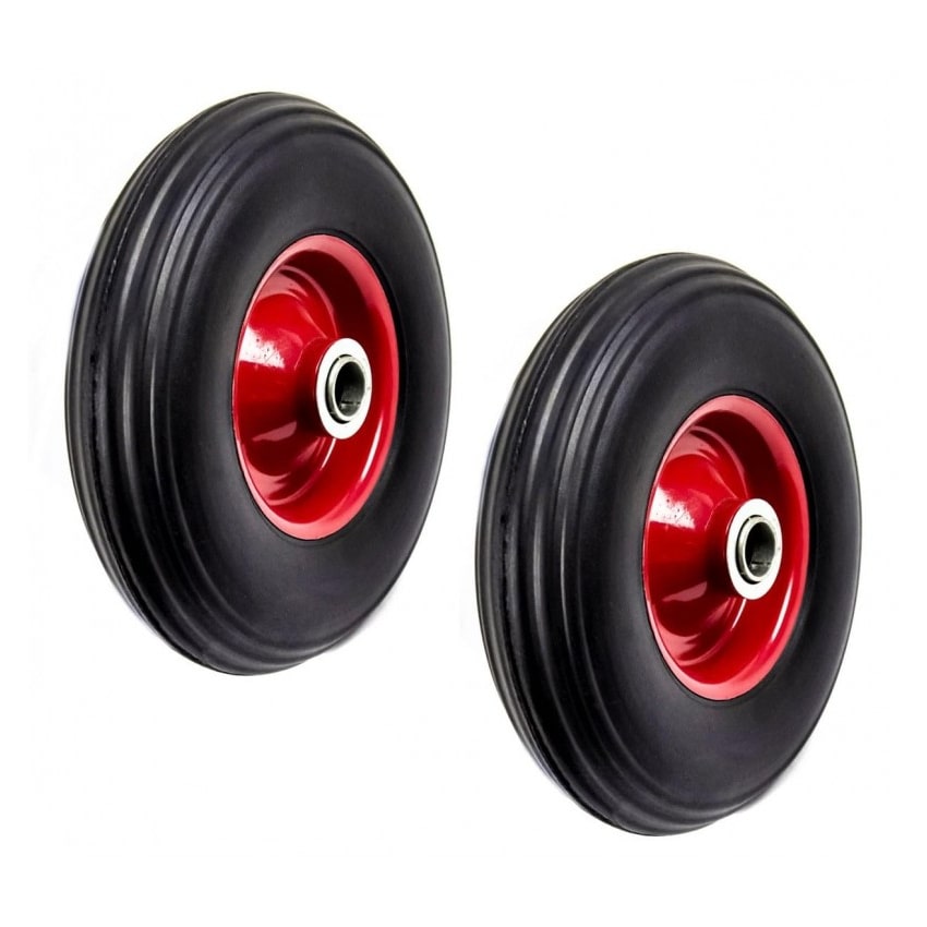 2x ruedas para carretilla, neumáticos de goma maciza, 3.5-4", 350-4" eje de 20 mm, hasta 150 kg, 220 x 50 mm