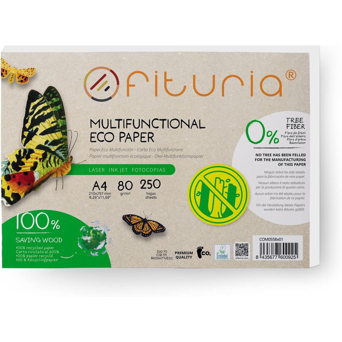 Papel Reciclado A4 de 80gr, 250 Folios 100% Fabricado con Papel Reciclado Color Natural Apto para Impresora Laser e Inkjet - Ofituria