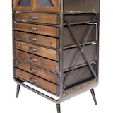 thumbnail of Hoge kast HWC-F91, apothekerskast woonkamerkast, industrieel dennenhout metaal 128x60x33cm, bruin-zwart