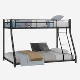thumbnail of Metall Etagenbett Twin Over Full 196x146 aus Stahl, Hochbett mit Vollbett unten, Sicherheitsgeländer, Leiter, geräuscharm, Schwarz
